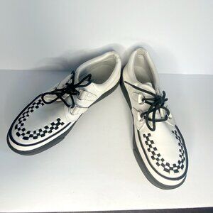 TUK White Black Checkered Unisex Leather Platform Creepers Shoes: Sz 7/9